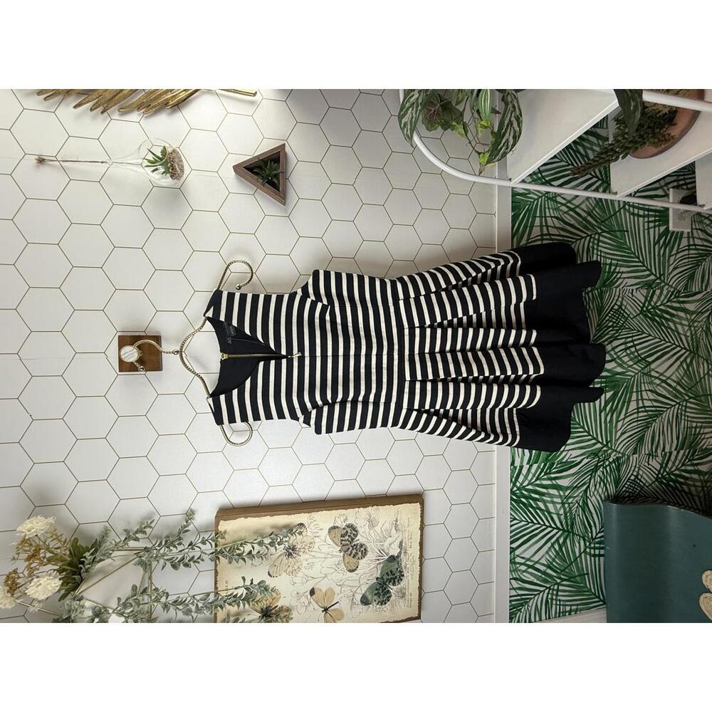 Armani Exchange Black & Cream Striped Fit & Flare Dress, Spring 2015 - Size - 4